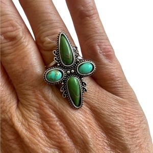 Green and Turquoise Stone Silver Ring